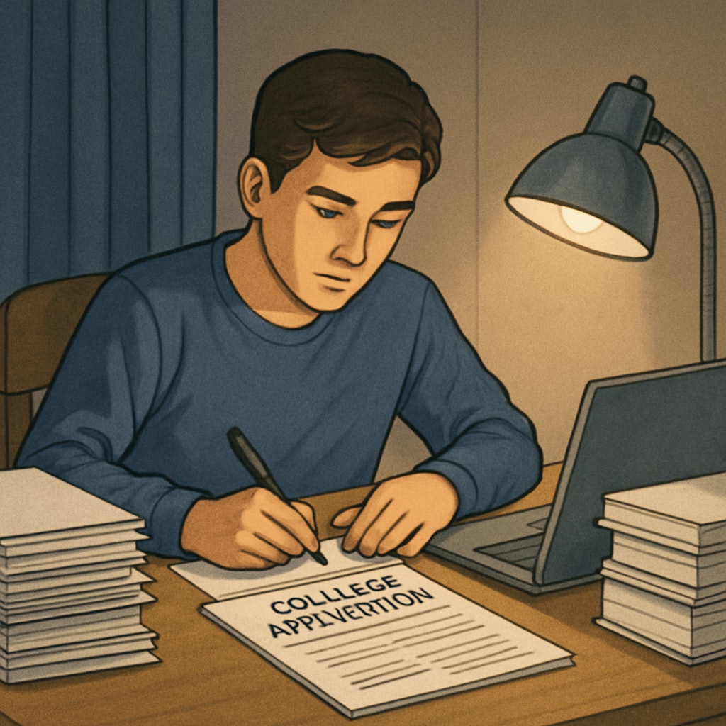 Student contemplating honesty in college application process