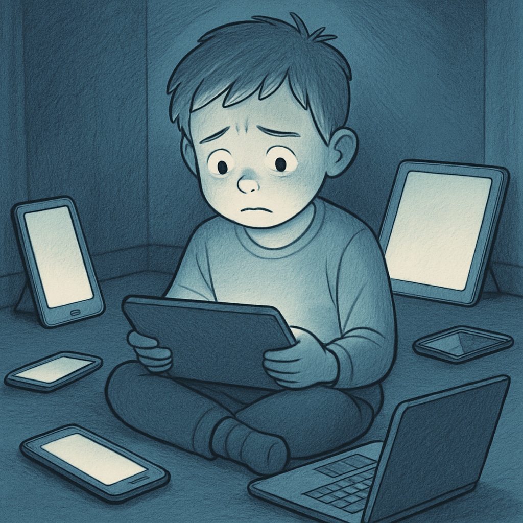 Child suffering from tech addiction and mental health issues