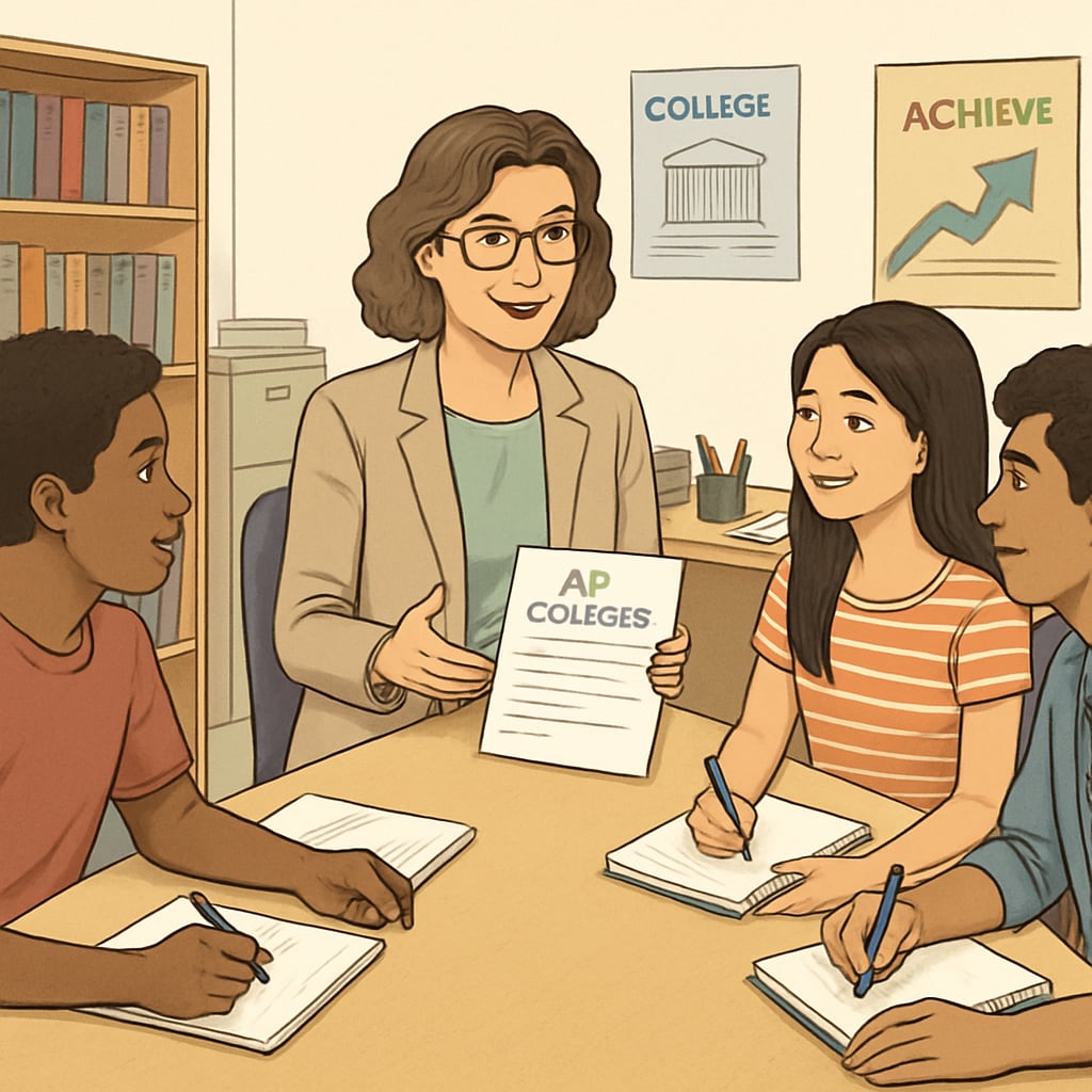 High school students planning AP courses with counselor