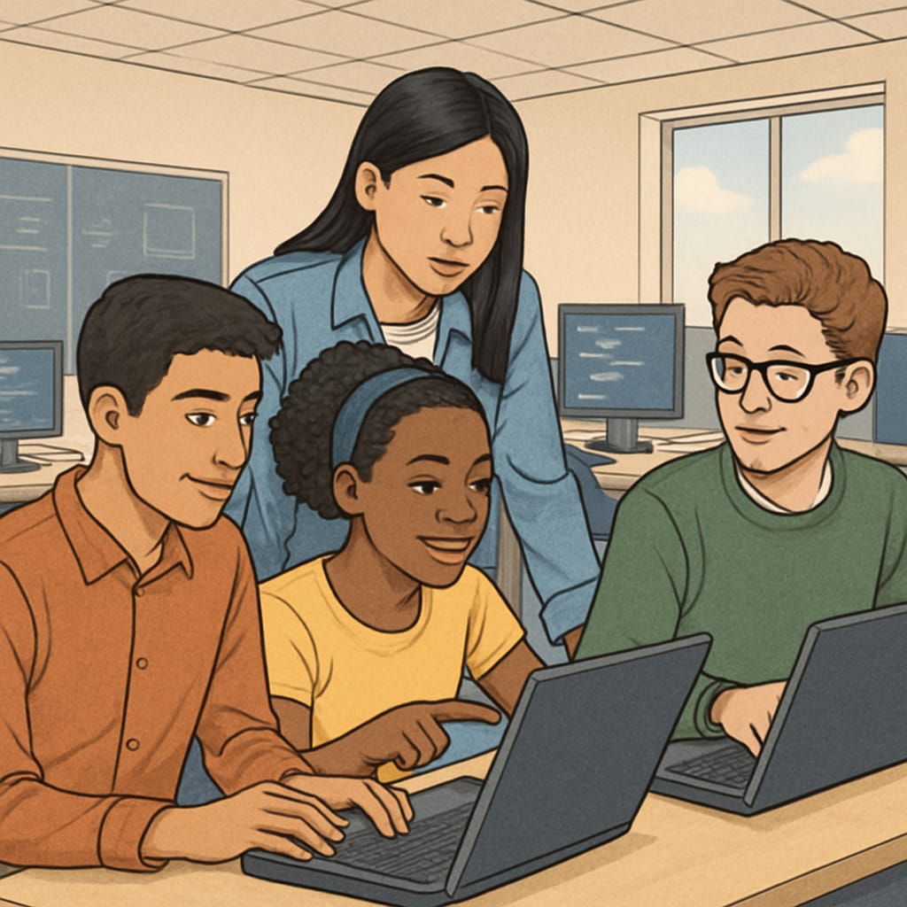 BTEC Computer Science students working on practical assignments