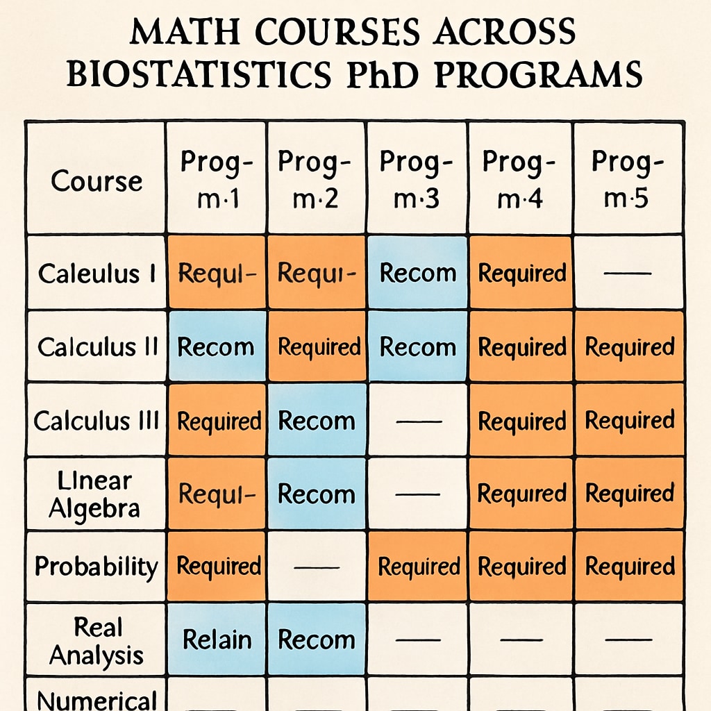 Math course requirements for biostatistics programs comparison