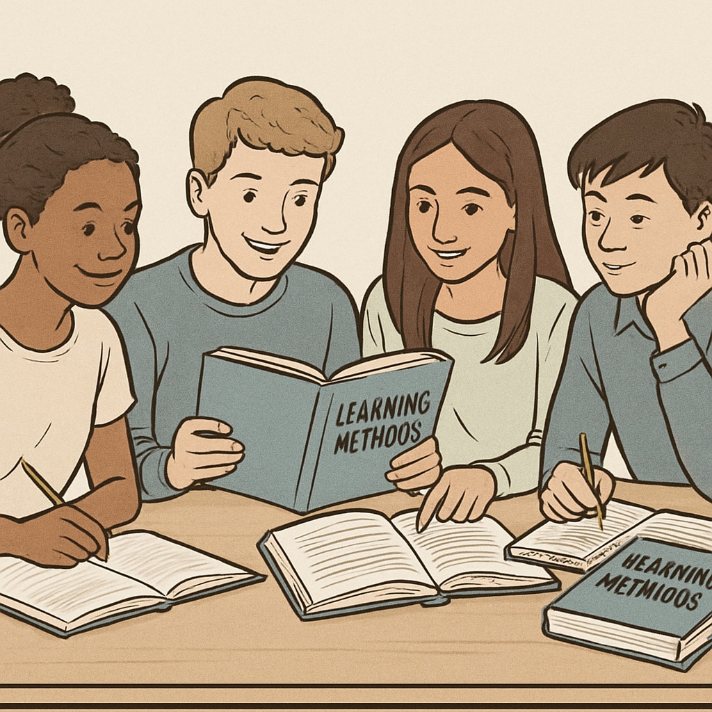 Teens applying learning methods and memory techniques from educational books