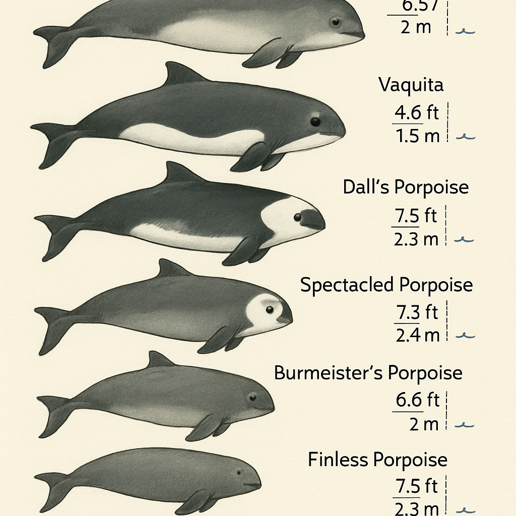 Educational diagram of porpoise species diversity for marine biology lessons