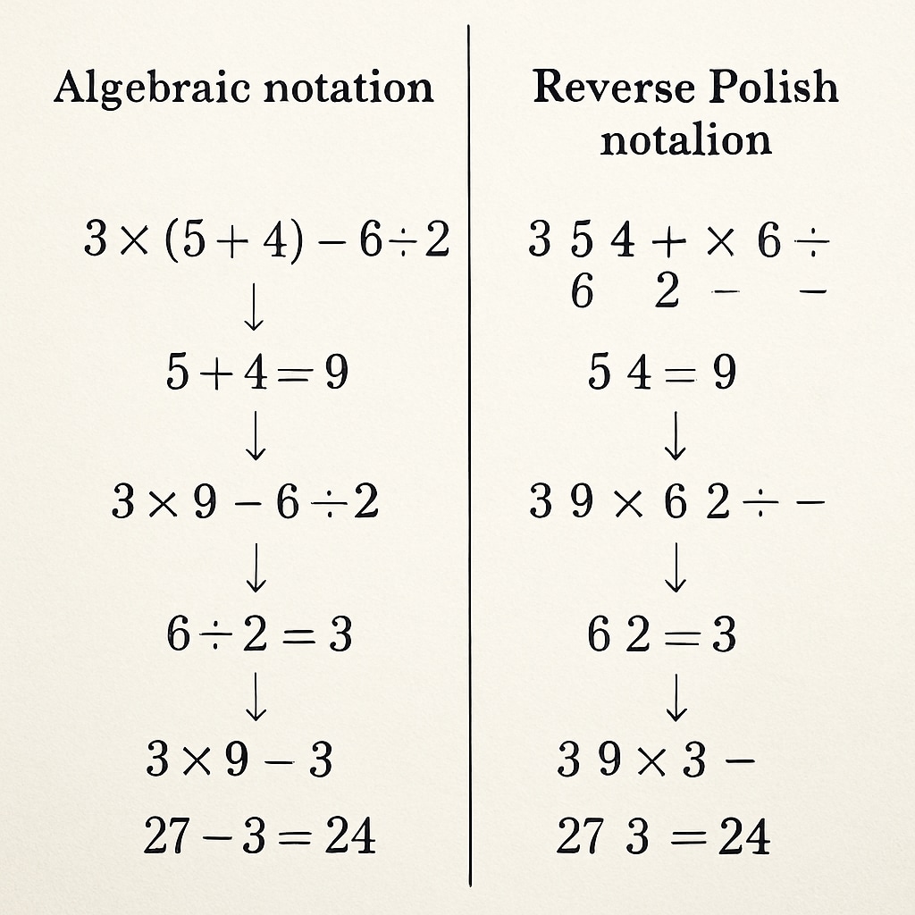 Algebraic vs RPN notation comparison diagram
