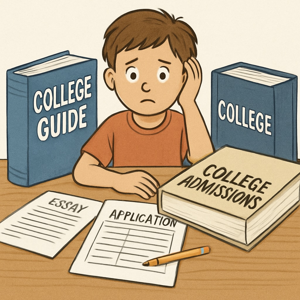 First-grade student stressed by college application materials