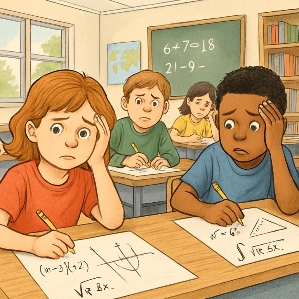 Anxious elementary students facing academic pressure