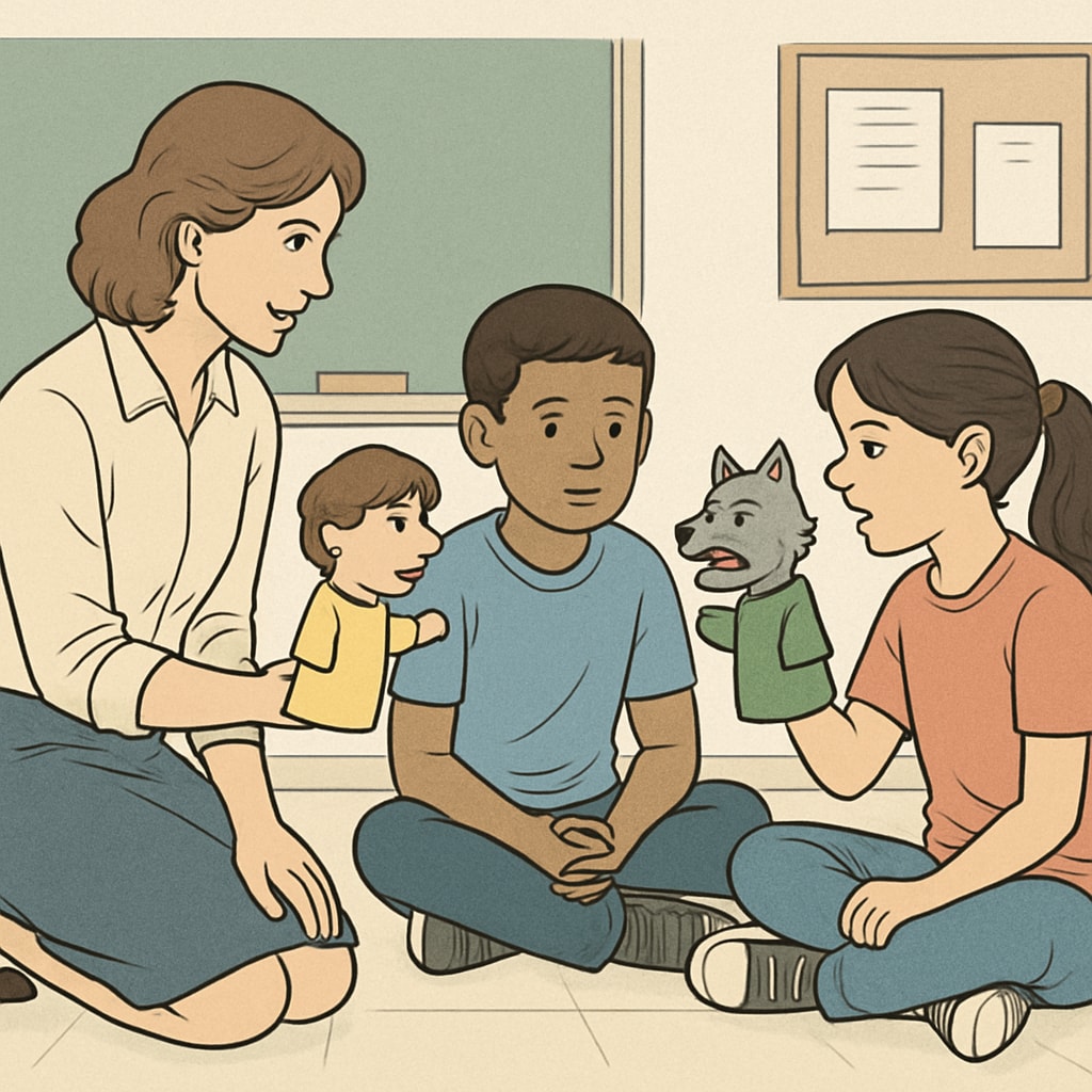 Teacher facilitating emotional control exercise in classroom