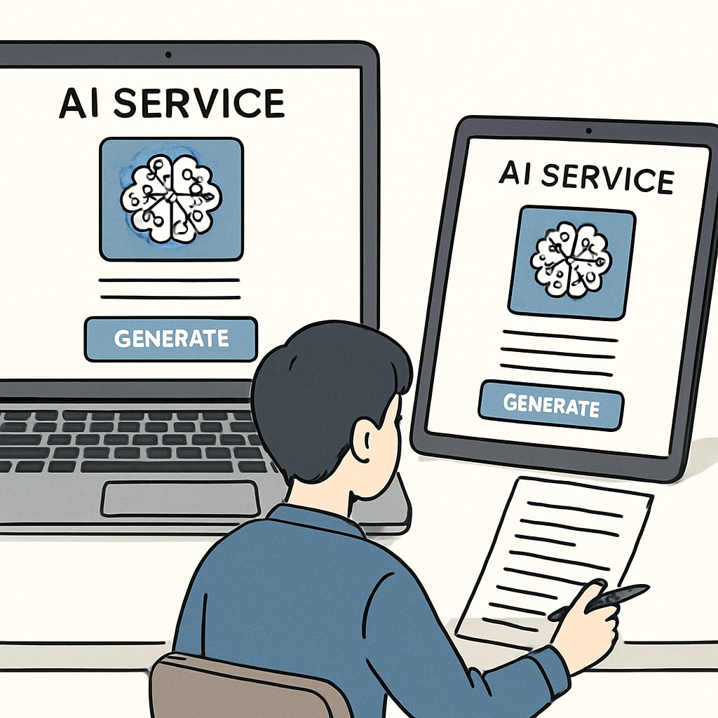 Side-by-side laptop and tablet screens showing different AI service interfaces being compared by a student AI learning tools comparison for grade improvement