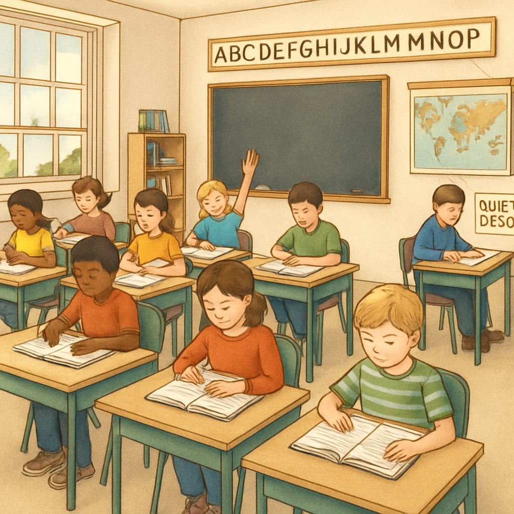 Public school classroom with behavior correction space for disruptive students
