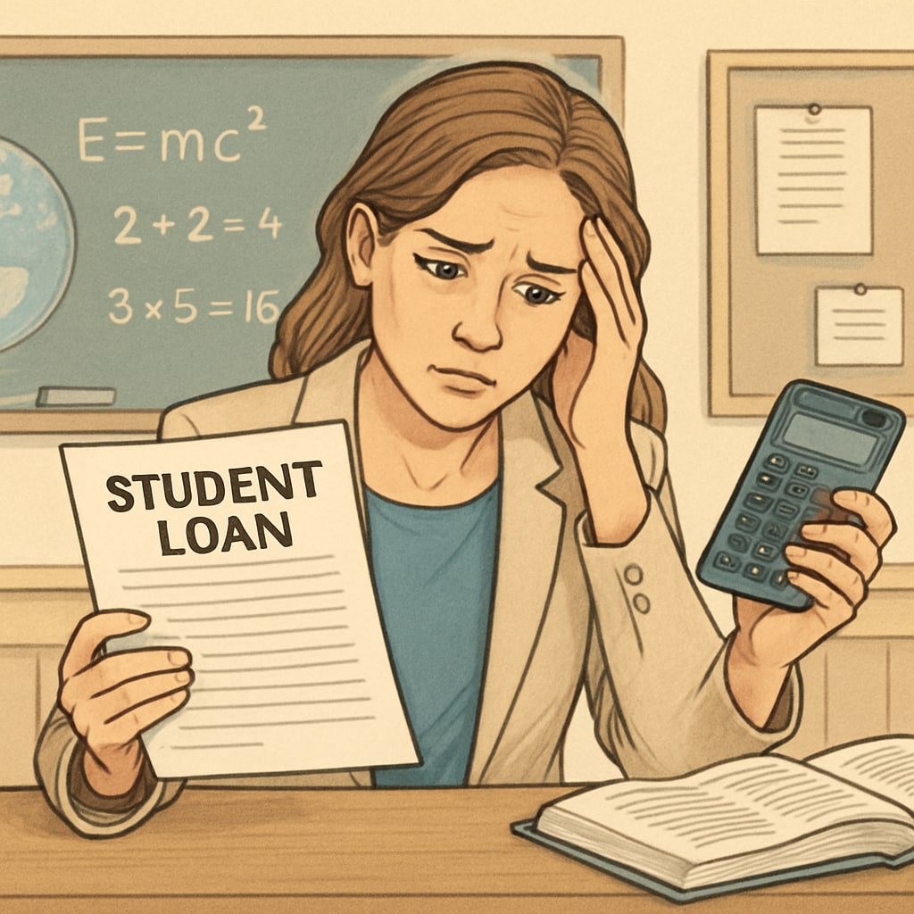 Teacher calculating increased student loan payments under SAVE plan changes