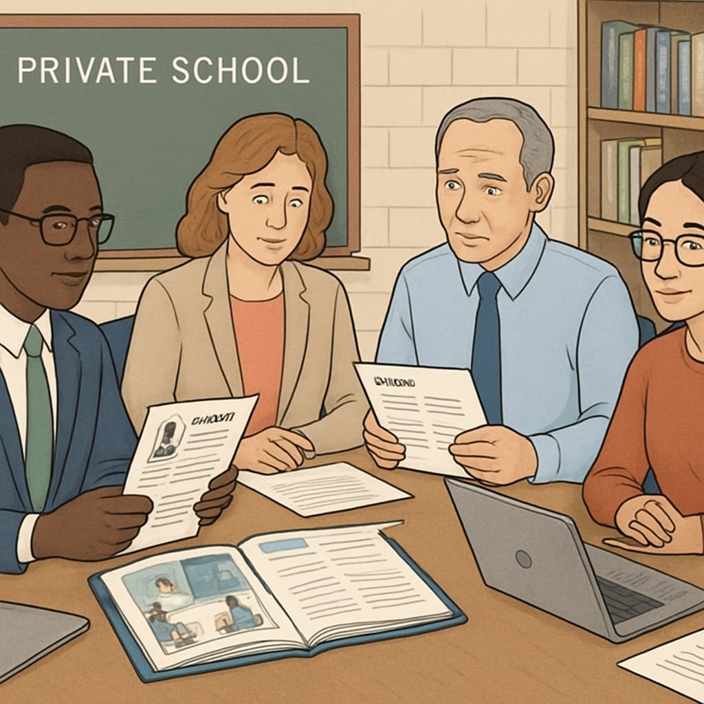 Private school recruitment team screening teaching talent