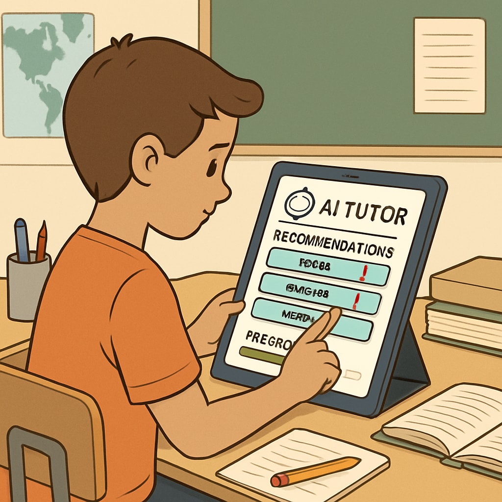 K12 student receiving AI feedback through educational tablet application