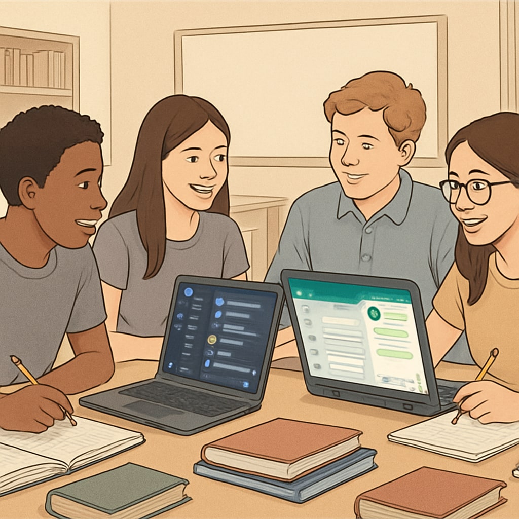 Students participating in online study groups via Discord and WhatsApp