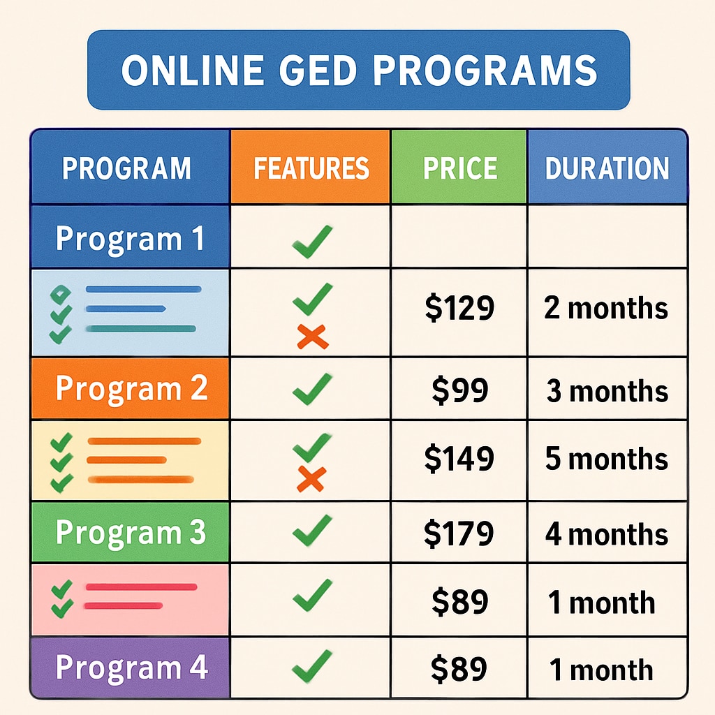 Online GED program comparison chart