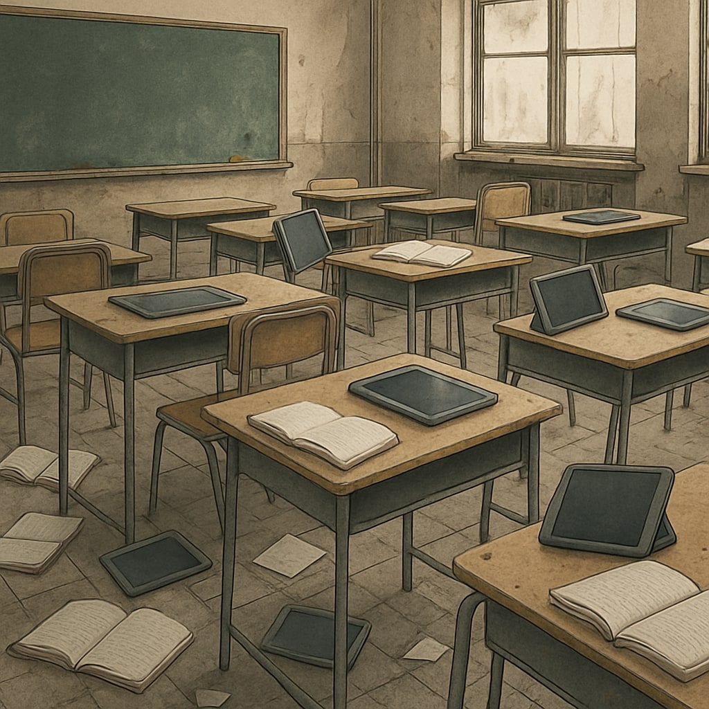 Empty classroom symbolizing pandemic learning disruptions