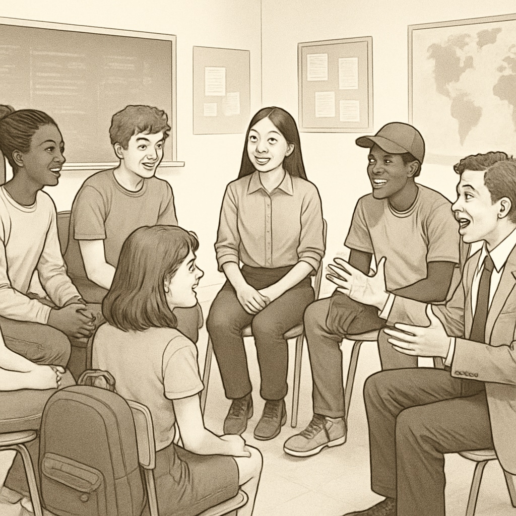 Diverse socioeconomic students engaged in classroom discussion