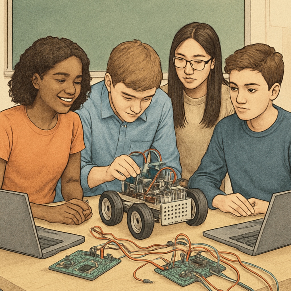 Students engaged in hands-on STEM learning activity