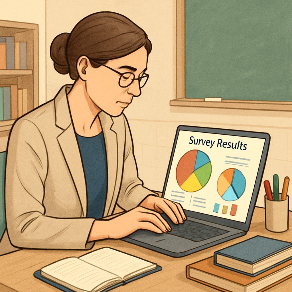 Educator reviewing research form data using Google Forms analytics