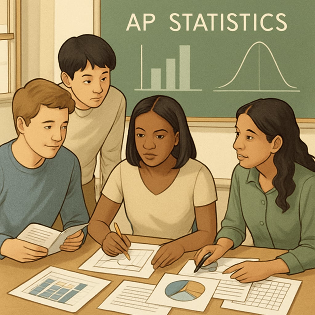 High school students collaborating on AP Statistics coursework