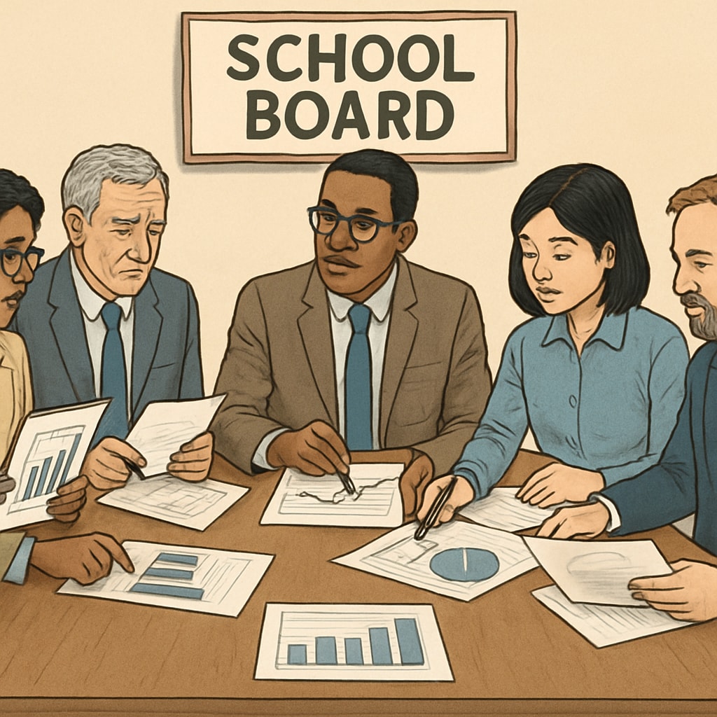 Education administrators evaluating academic performance metrics