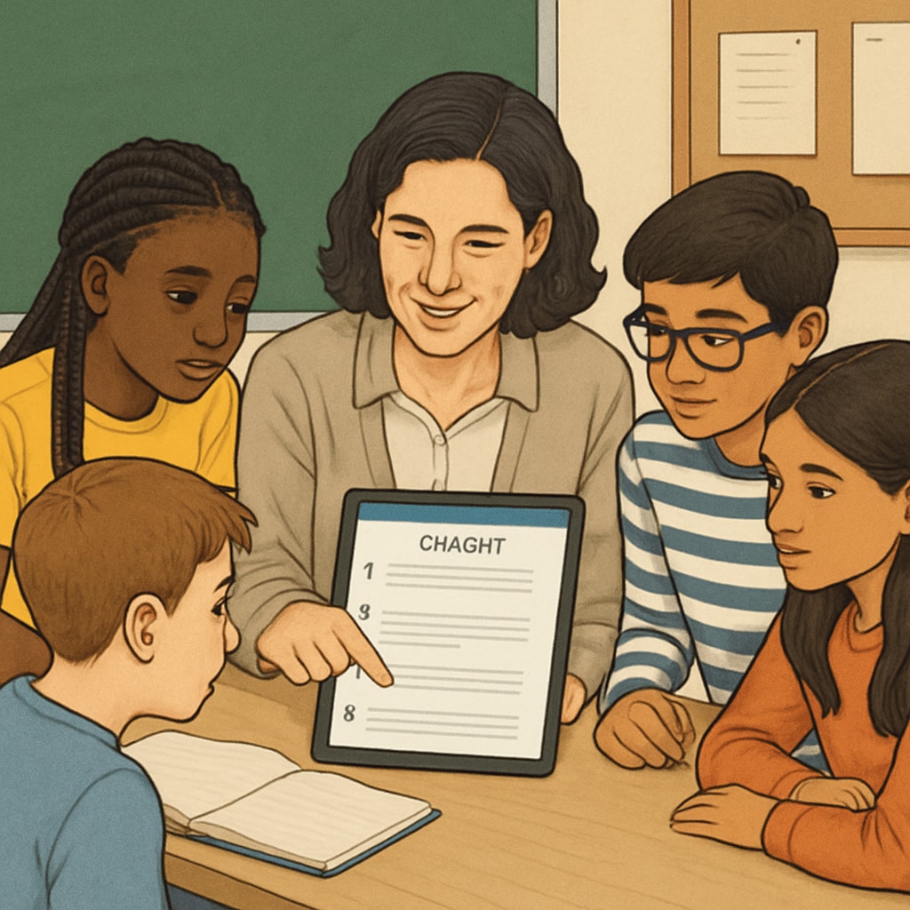 Students critically analyzing ChatGPT outputs in classroom setting