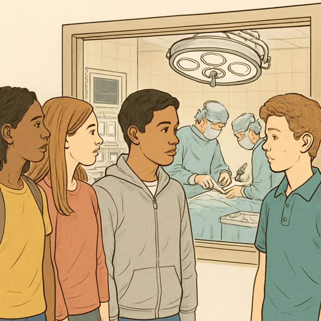 Aspiring neurosurgeons gaining practical medical observation experience