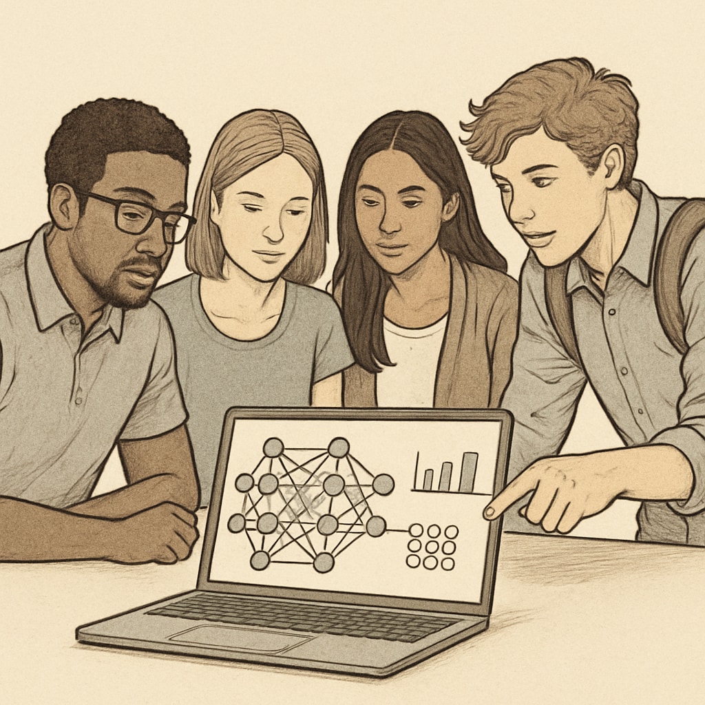 Undergraduate students collaborating on AI foundation teaching project