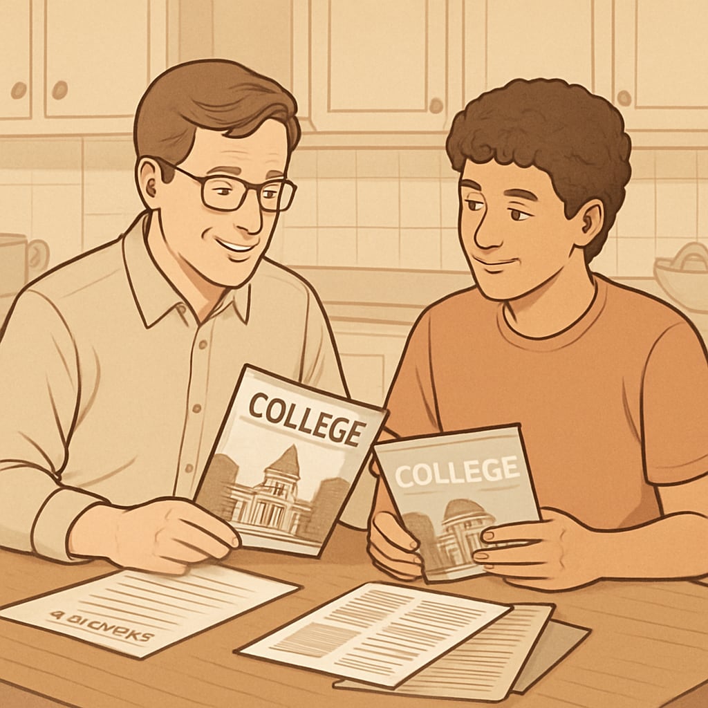 Family discussing early college admission options for high school student