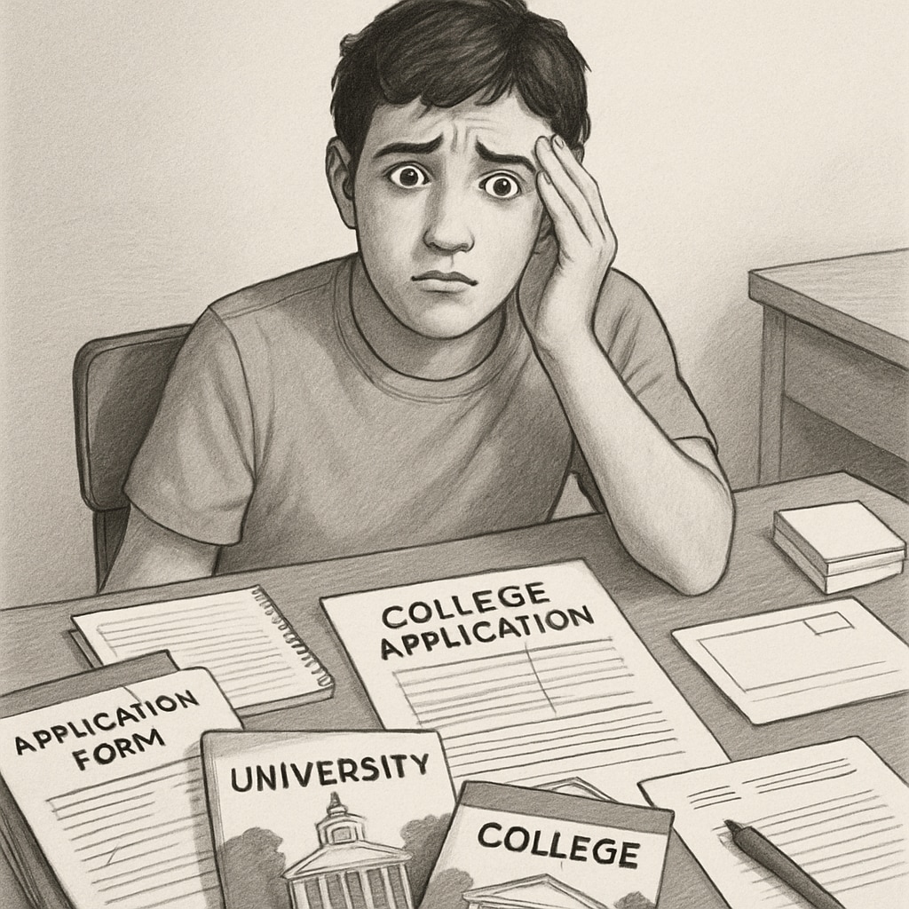 First-year student struggling with college application materials