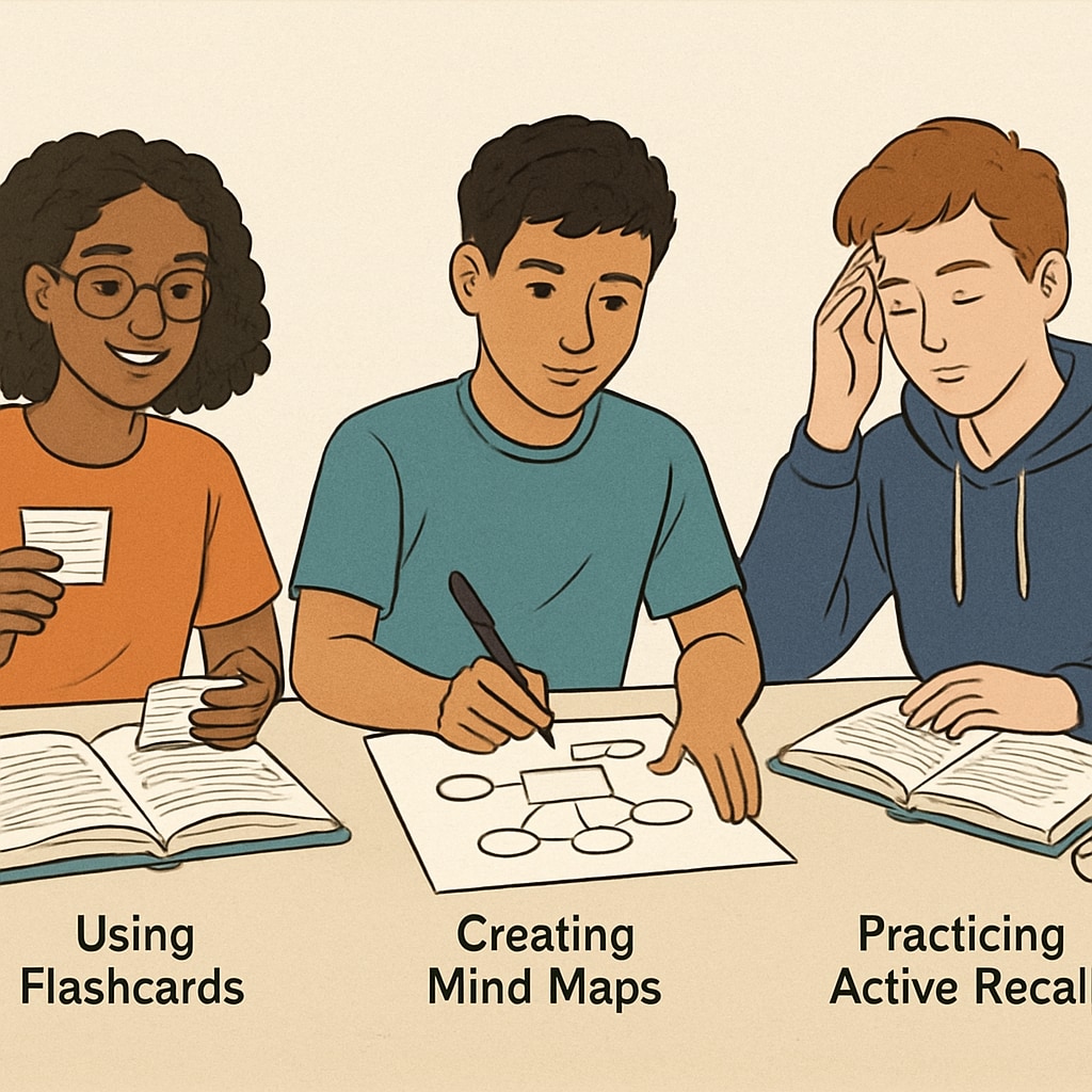 Teenagers applying various study methods for better information retention
