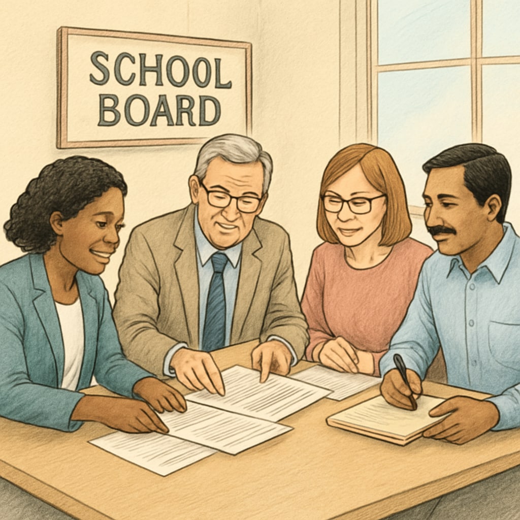 School board members discussing governance documents