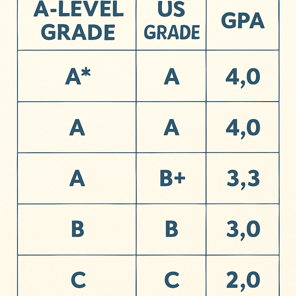 A-Level to US grading system conversion chart