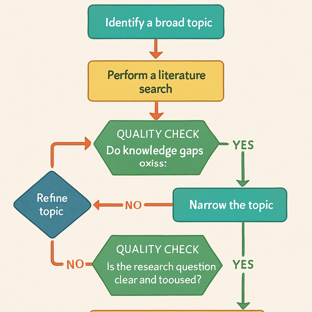 Color-coded flowchart demonstrating the research question formulation process with decision points and quality checks Research question development framework for K12 studies