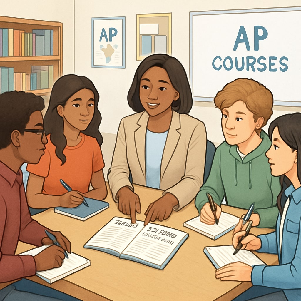 High school students planning AP courses with counselor