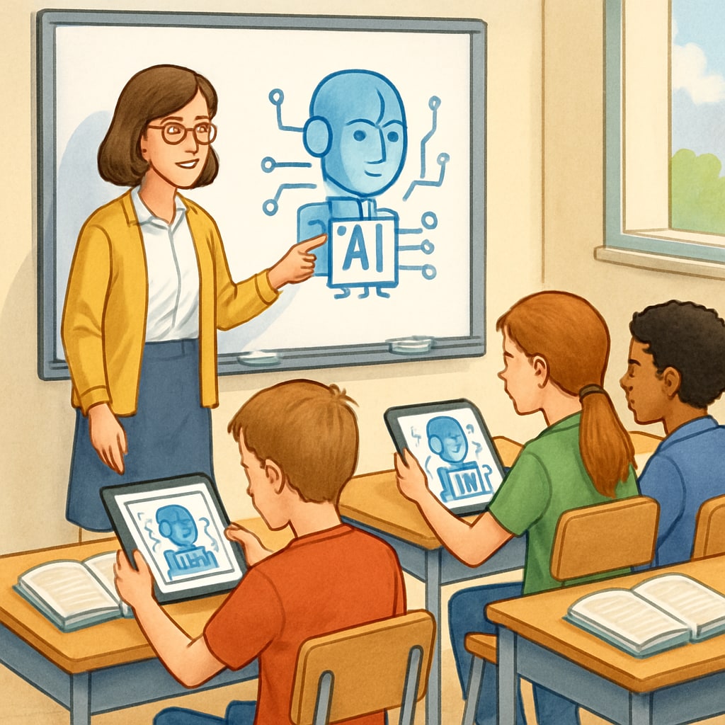 Educator facilitating critical thinking with AI tools