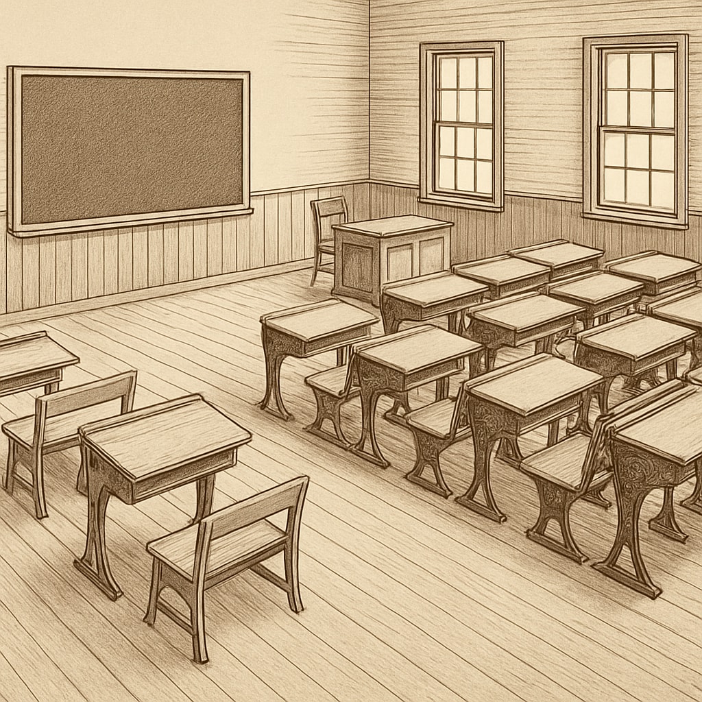 Historical classroom showing classical education's decline