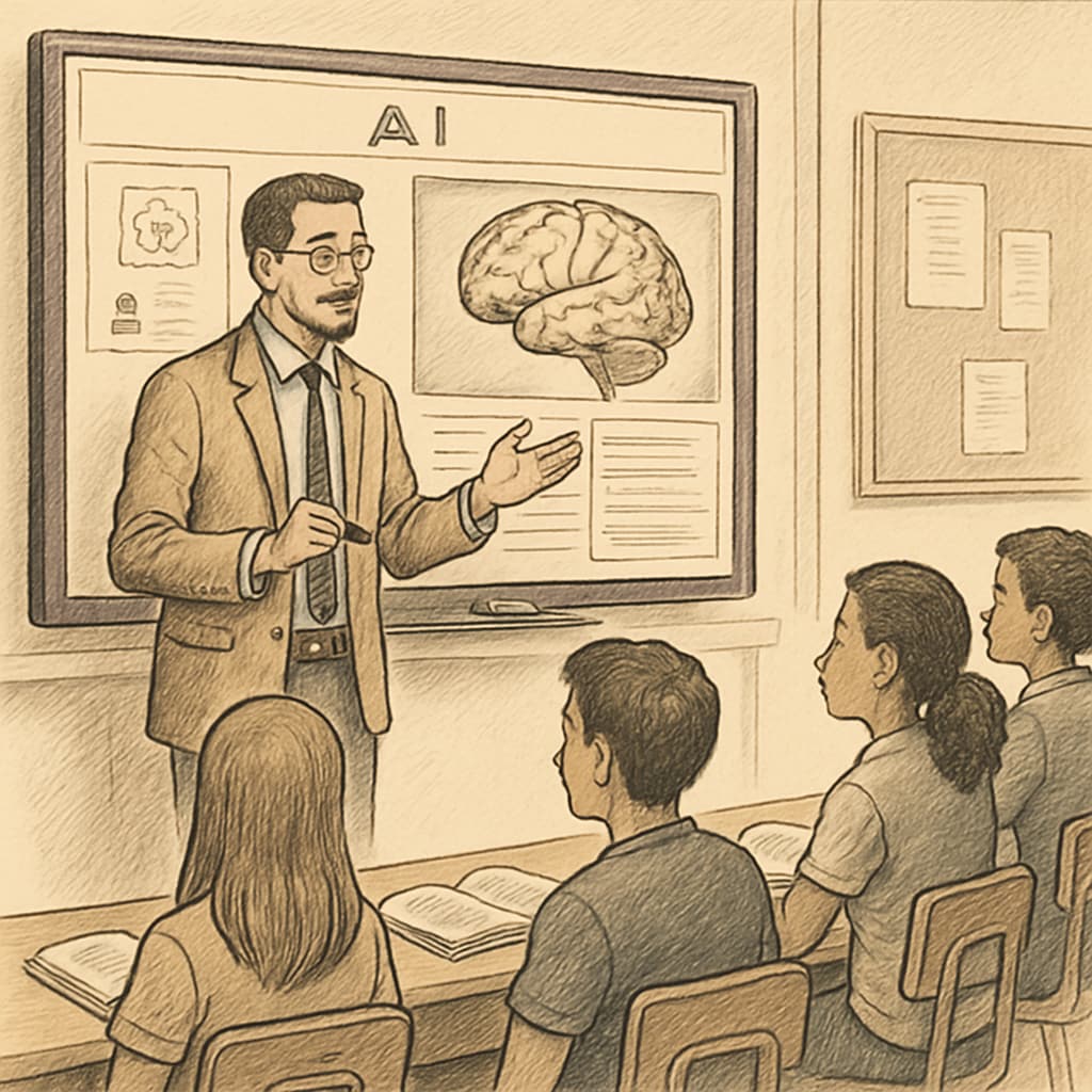 Teacher using school AI application for classroom instruction