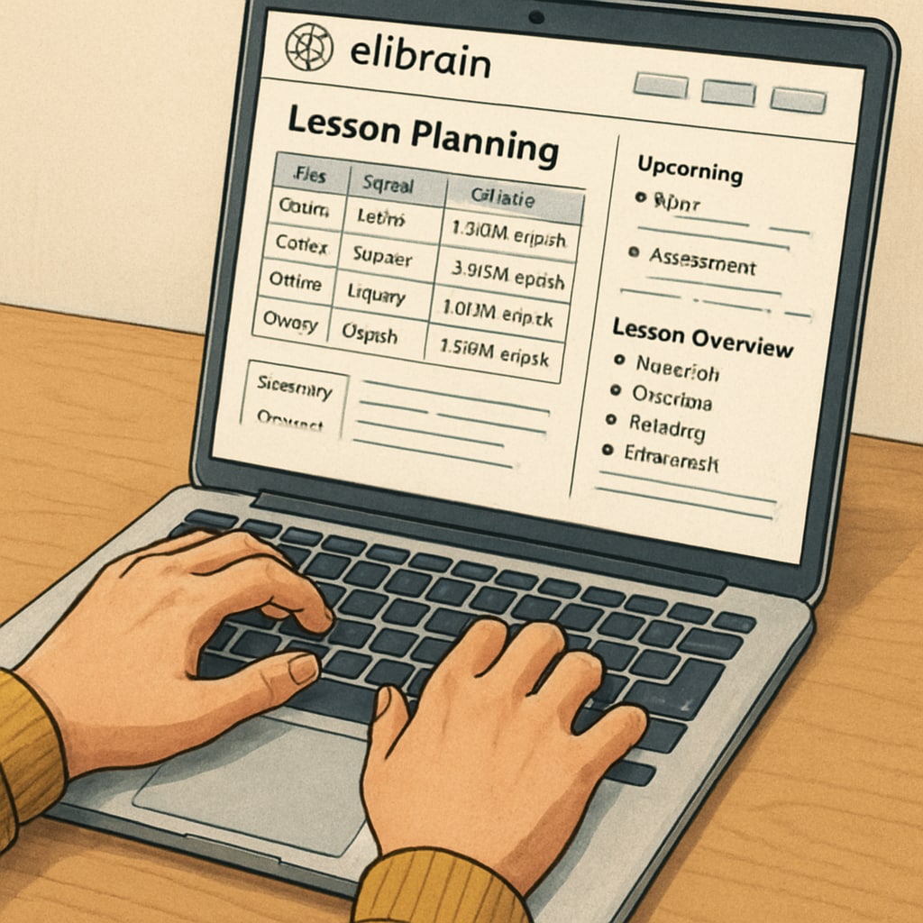 Educator evaluating elibrain teaching tools and digital resources