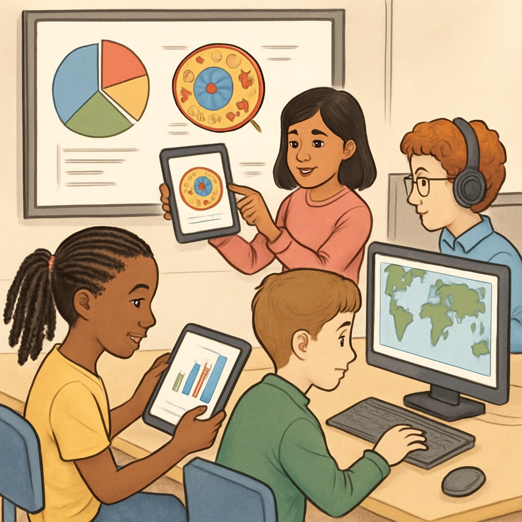 Students engaging with visual learning tools in classroom setting