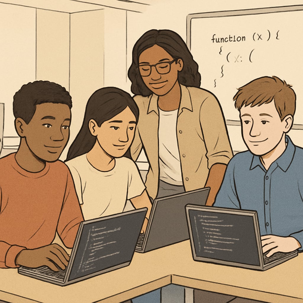 BTEC Computer Science students collaborating on coding projects