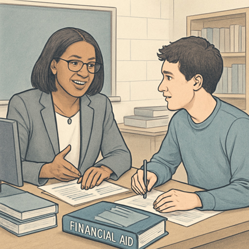 Professional financial aid advisor discussing options with a student College financial aid consultation for immigrant students