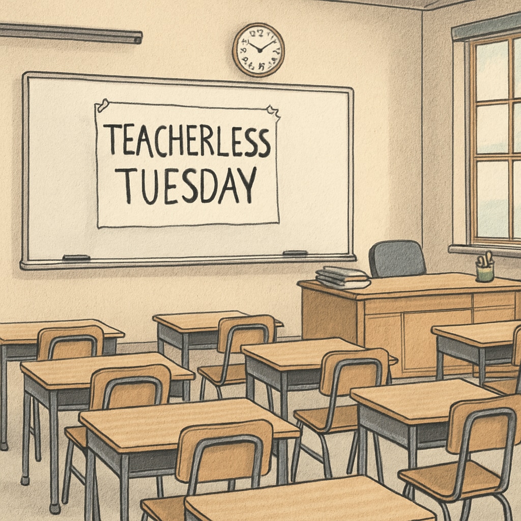Teacherless Tuesday protest empty classroom