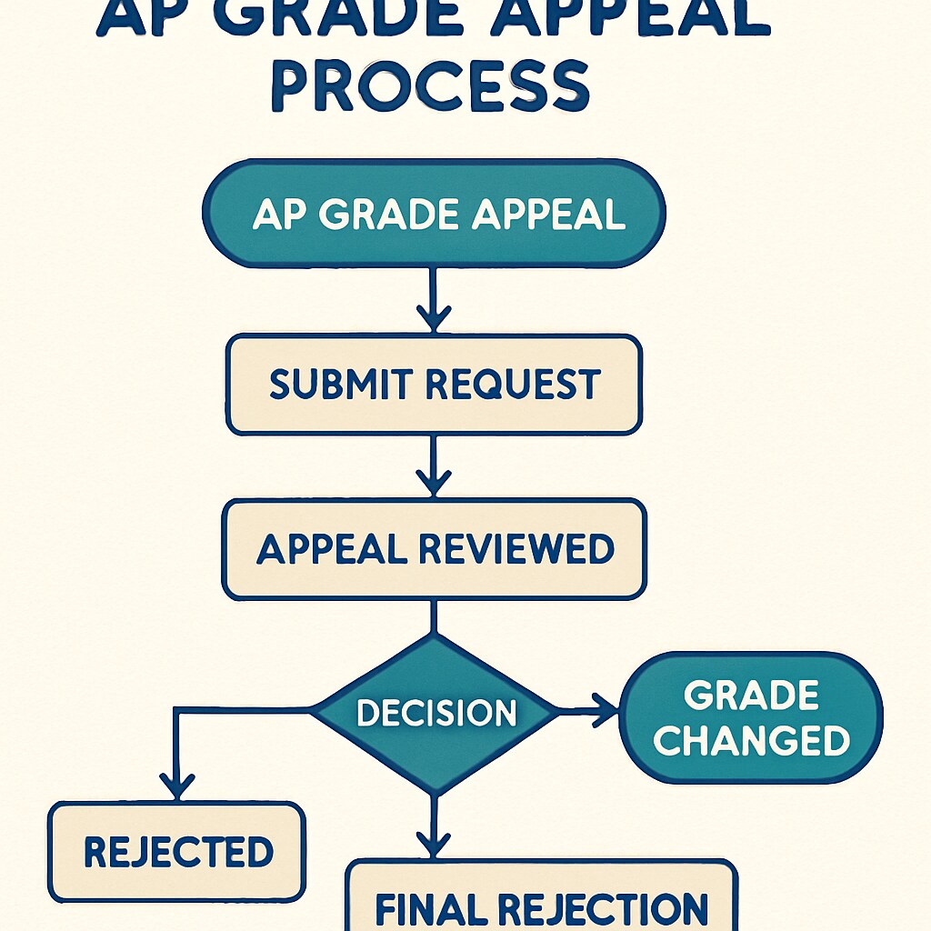 Flowchart diagram illustrating the complex AP grade appeal process with decision points and common rejection stages AP Physics C grade appeal process flowchart