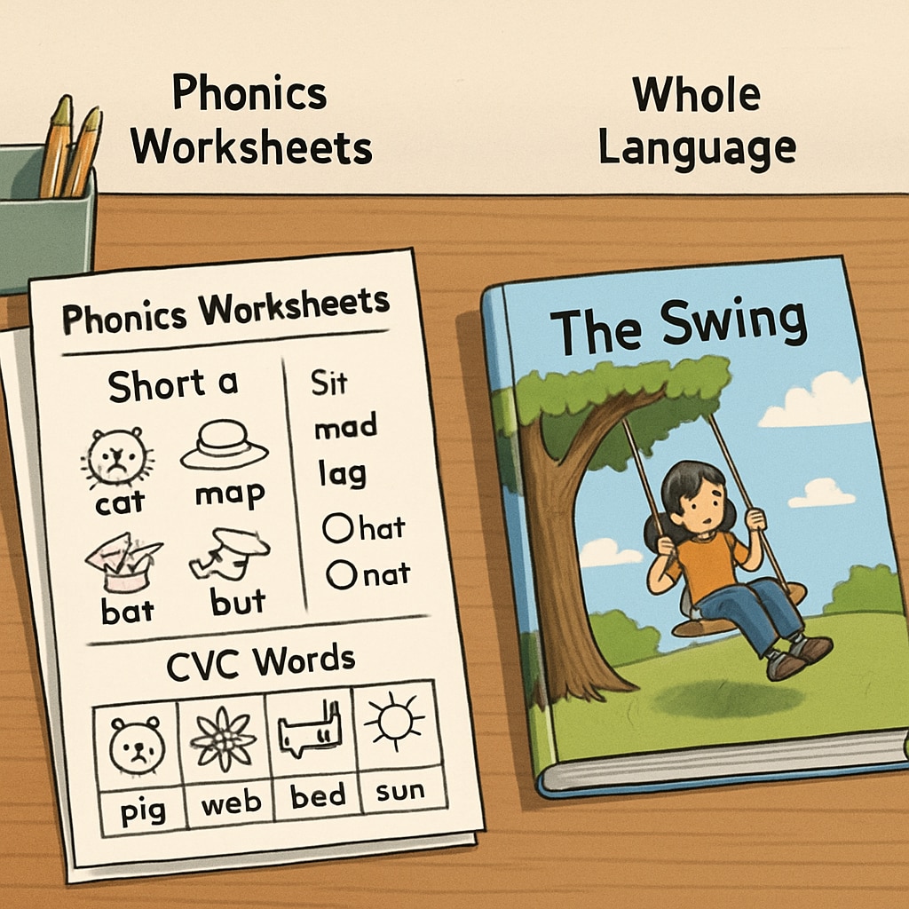 Phonics vs whole language teaching materials comparison