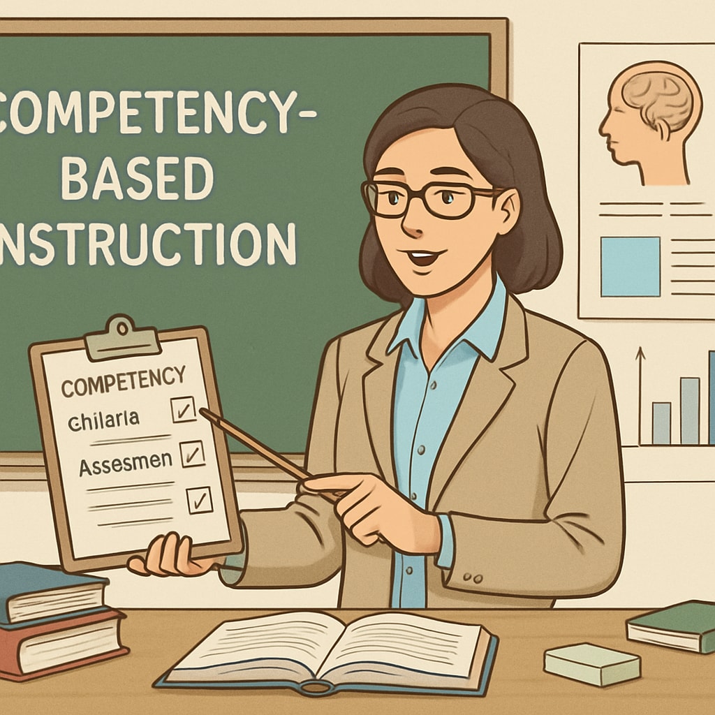 Dedicated teacher implementing competency-based instruction Educator demonstrating professional competence in classroom setting