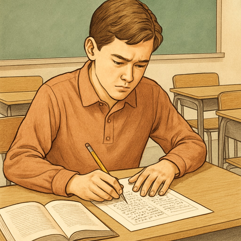 High school student taking standardized test with focus expression Academic testing for early college admission eligibility