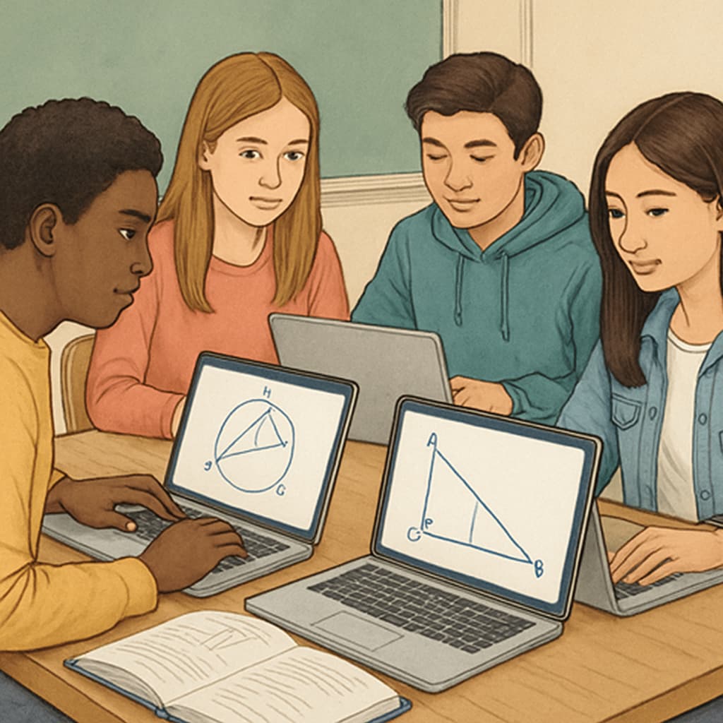 Students using geometry applications in American high school classroom
