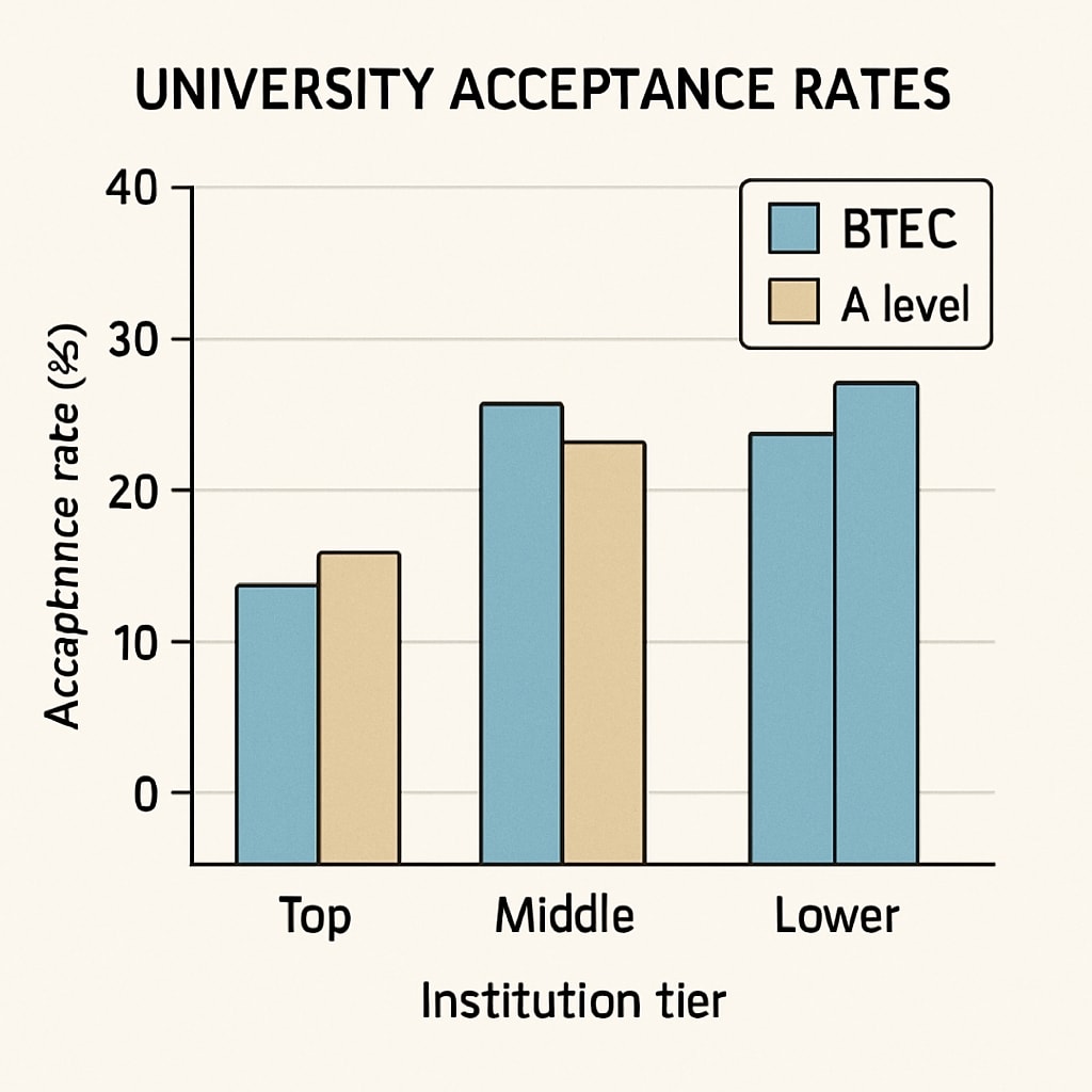 University acceptance statistics for BTEC and A-level computer science students