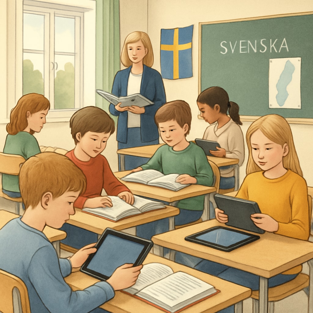 Swedish classroom blending education technology and traditional methods