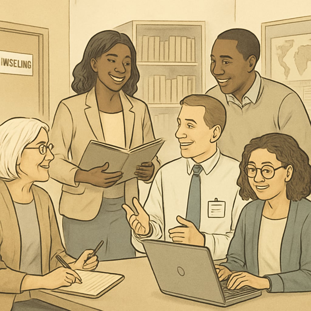 Non-teaching education professionals collaborating in a school environment